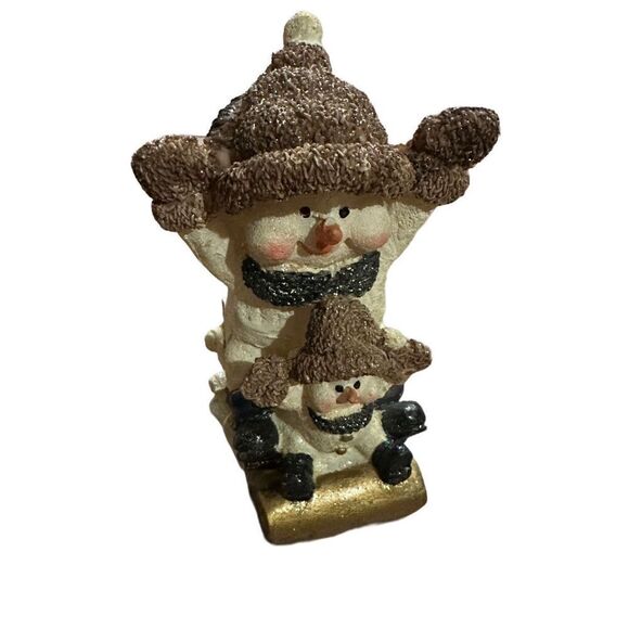 Miniature Snowman & small snowman on Sled Holiday Decor Christmas 4” tall - Picture 5 of 8